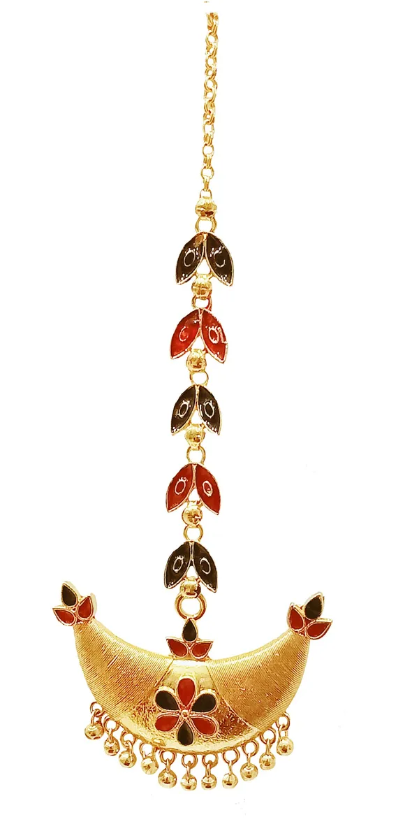 Assamese_Traditional_Copper_Gold_Plated_Red_Black_Color_Junbiri_Maang_Tikka_For_Women
